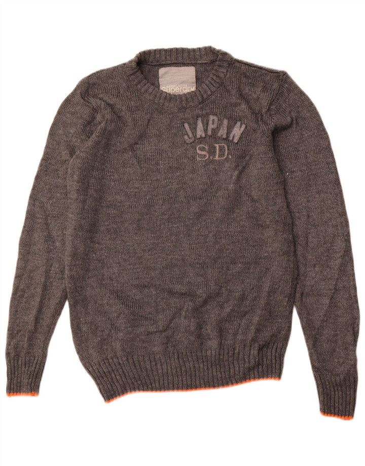 Superdry Herre grafisk sweater med rund hals, stor grå akryl