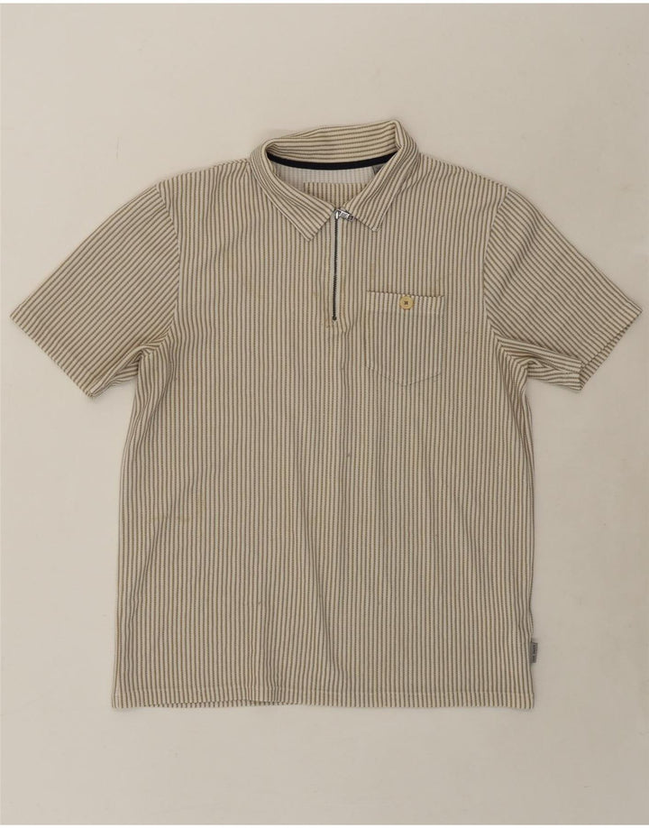 TED BAKER Mens Polo Shirt Size 4 Large Beige Striped Polyester Vintage Ted Baker and Second-Hand Ted Baker from Messina Hembry 