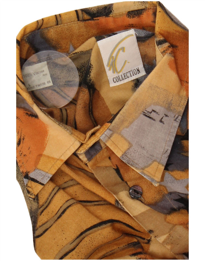 VINTAGE skjorte med abstrakt mønster til mænd, størrelse 41/42 Stor brun viskose