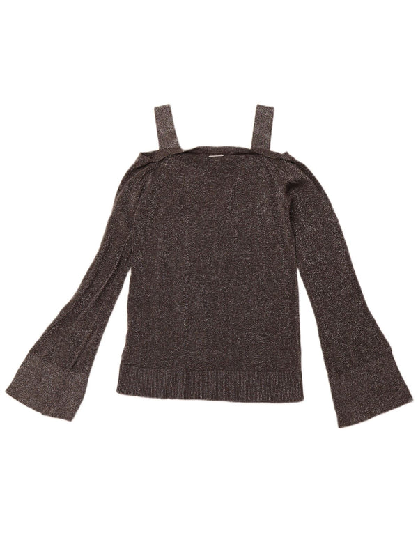 MICHAEL KORS Dame Off Shoulder Bluse Top UK 6 XS Grå Flecked Bomuld