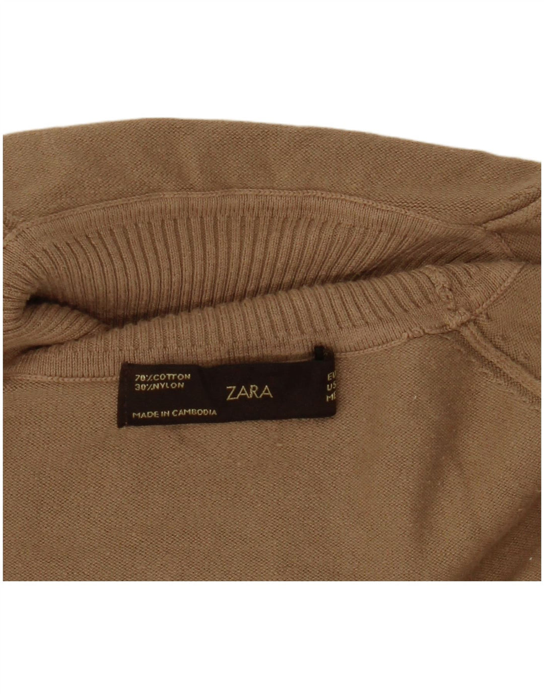 Zara Dame Rullehals Sweater UK 14 Stor Brun Bomuld