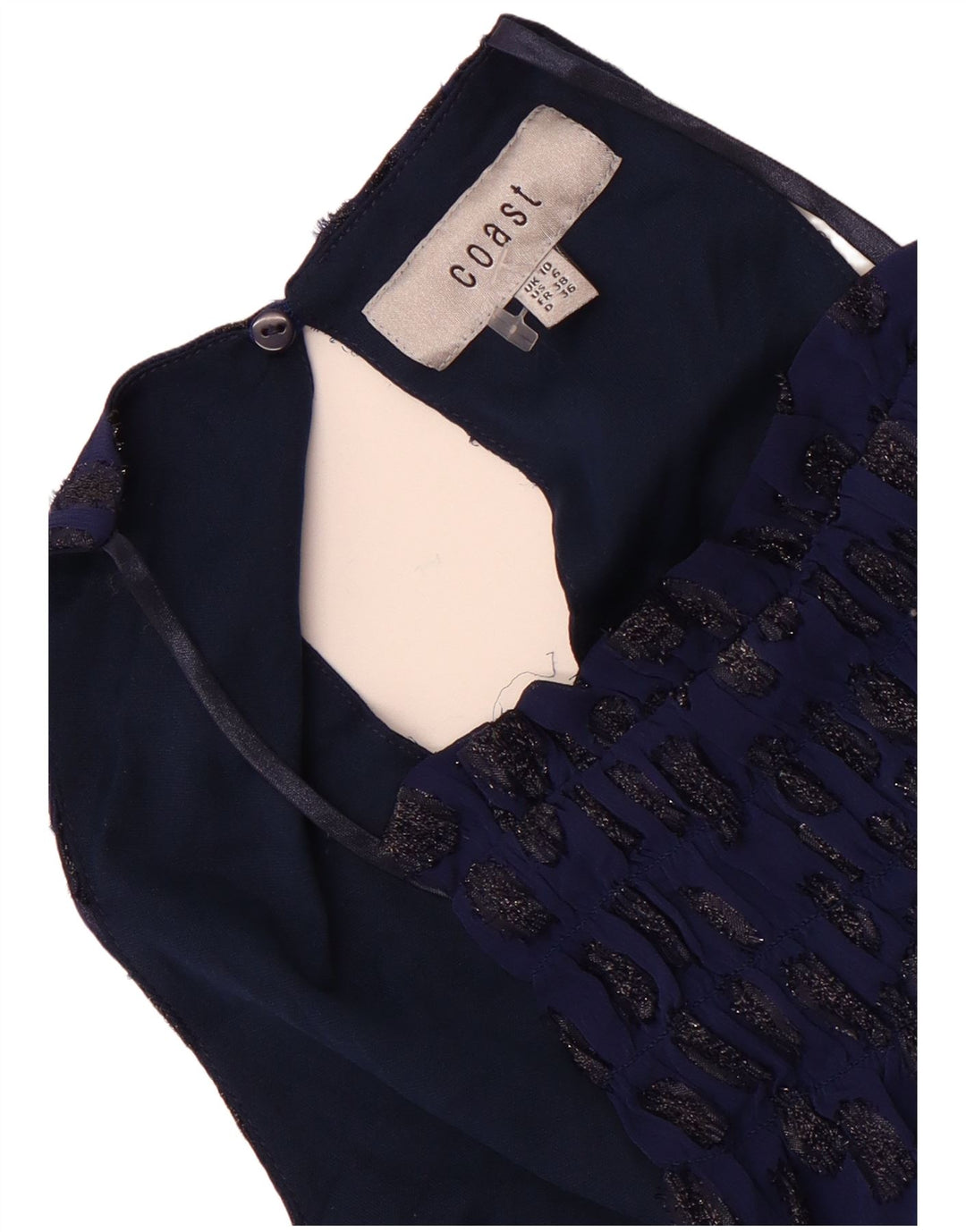 Coast Dame Halter Top UK 10 Small Navy Blue Plettet