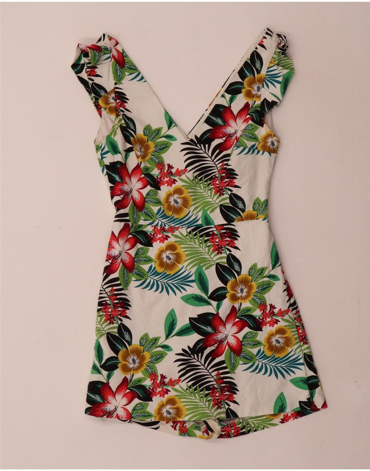 Zara Dame Trafaluc Playsuit UK 12 Medium White Floral Cotton