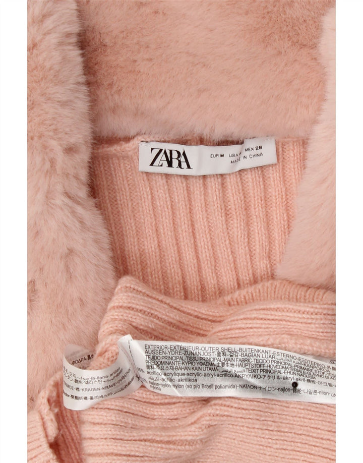 Zara Womens Crop Cardigan Sweater UK 12 Medium Pink Akryl