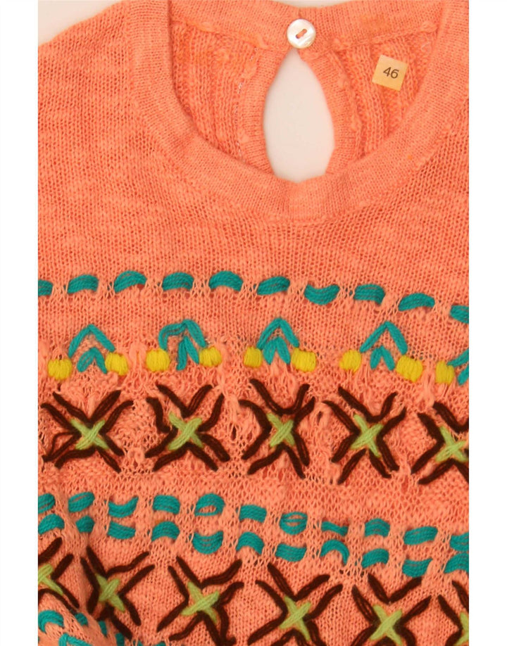 Vintage strikbluse til kvinder IT 46 Large Orange Fair Isle