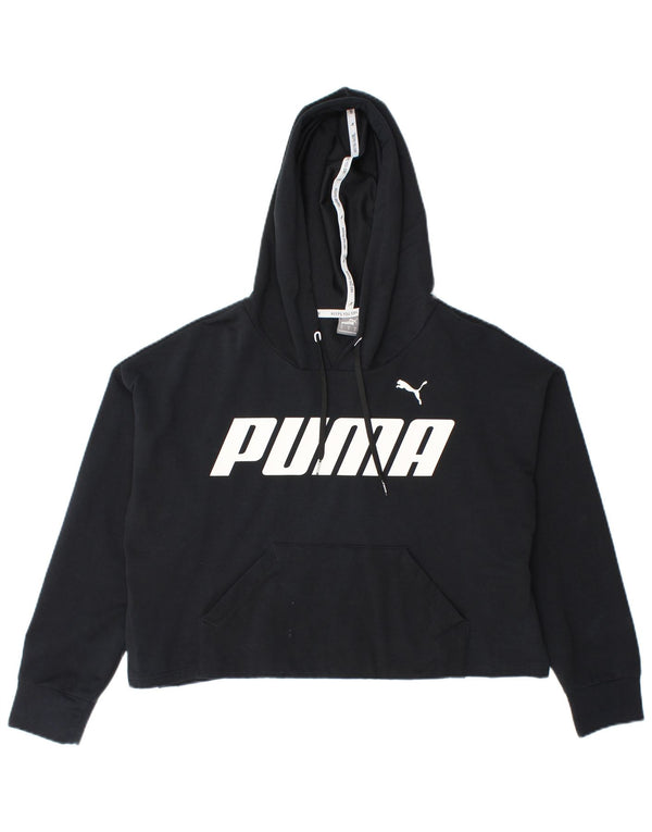 Puma Dame Crop Graphic Zip Hoodie Sweater UK 14 Medium Black Bomuld