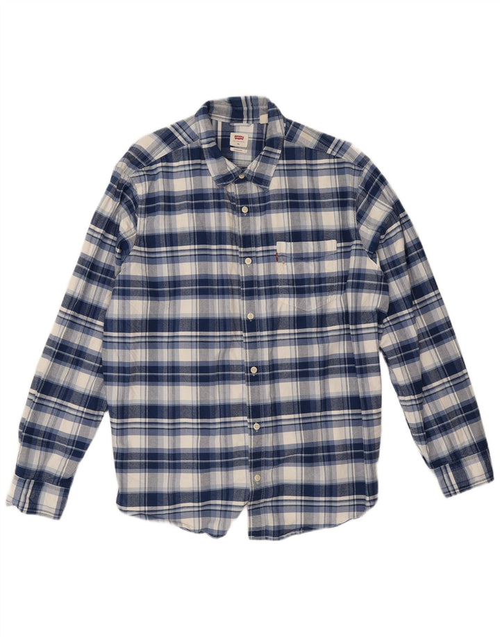 Levi's Herre standard flannelskjorte XL blå ternet bomuld