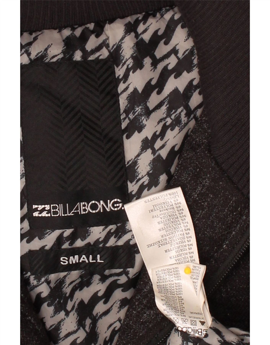 BILLABONG Mens Hooded Bomber Jacket UK 36 Small Black Polyester Vintage Billabong and Second-Hand Billabong from Messina Hembry 