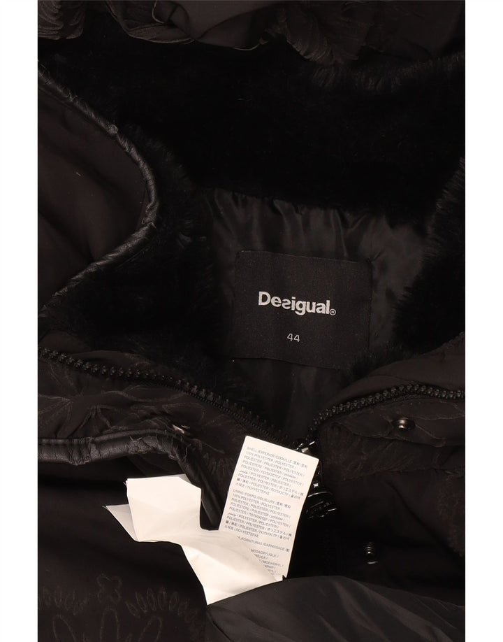 Desigual Dame grafisk hættepolstret jakke IT 44 Medium Black Floral