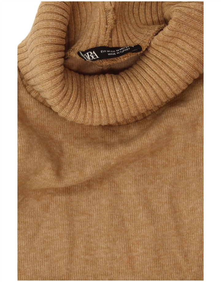 Zara Dame Roll Neck Vest Tank Top UK 14 Medium Beige Polyester