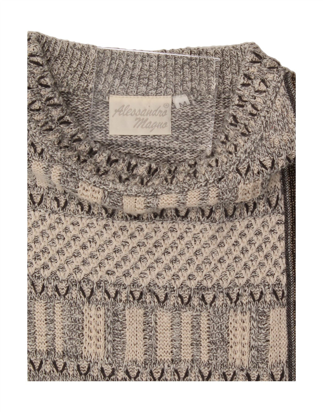 ALESSANDRO MAGNO Mens Crew Neck Jumper Sweater Medium Grey Striped Vintage Alessandro Magno and Second-Hand Alessandro Magno from Messina Hembry 