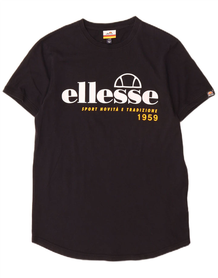 Ellesse Herre Grafisk T-Shirt Top Medium Sort Bomuld