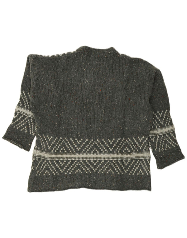 Sisley Dame Oversized Crew Neck Jumper Sweater UK 18 XL Green Fair Isle