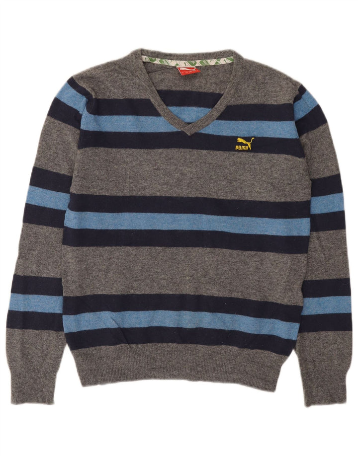 Puma Herre V-hals sweater Small Grey Colourblock lammeuld