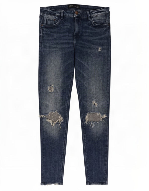 Zara Womens Trafaluc Distressed Skinny Jeans EU 40 Medium W30 L28 Navy Blue