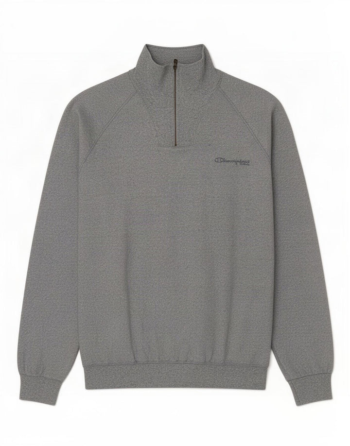 Champion Herre Zip Neck Sweatshirt Jumper Large Grå