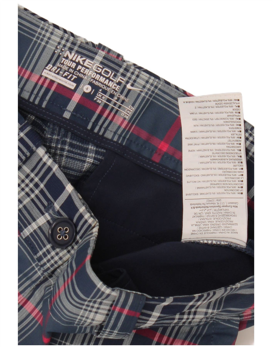 Nike Dame Dri Fit Chino Shorts UK 8 Small W28 Blue Check Polyester