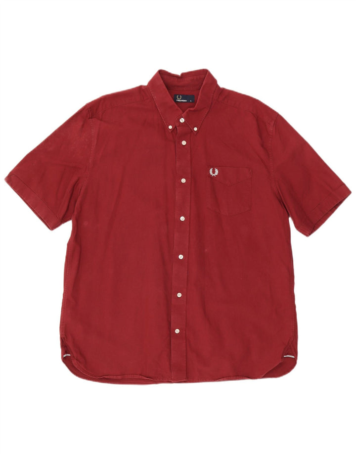 Fred Perry kortærmet herreskjorte XL rødbrun bomuld