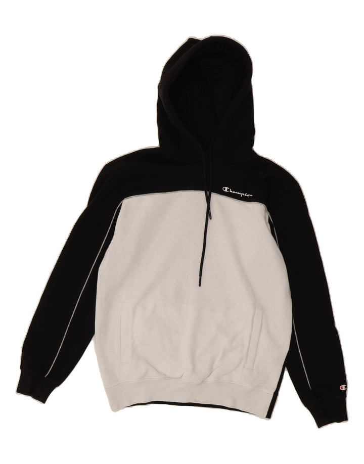 CHAMPION Mens Hoodie Jumper Small Black Colourblock Cotton Vintage Champion and Second-Hand Champion from Messina Hembry 