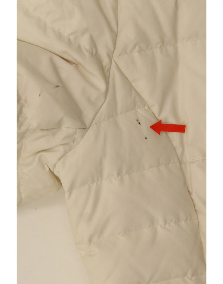 VINTAGE Polstret frakke med hætte til kvinder UK 14 Medium Off White Polyester