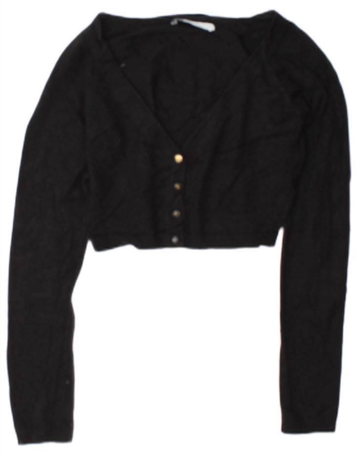 Zara Womens Crop Cardigan Sweater UK 12 Medium Black Viscose