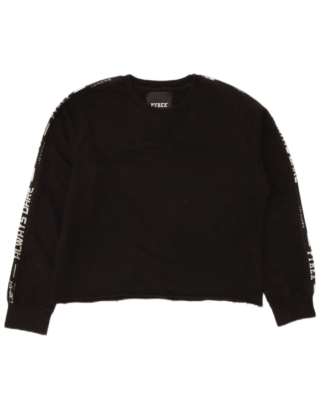 PYREX Womens Crop Graphic Sweatshirt Jumper UK 16 Stor sort bomuld