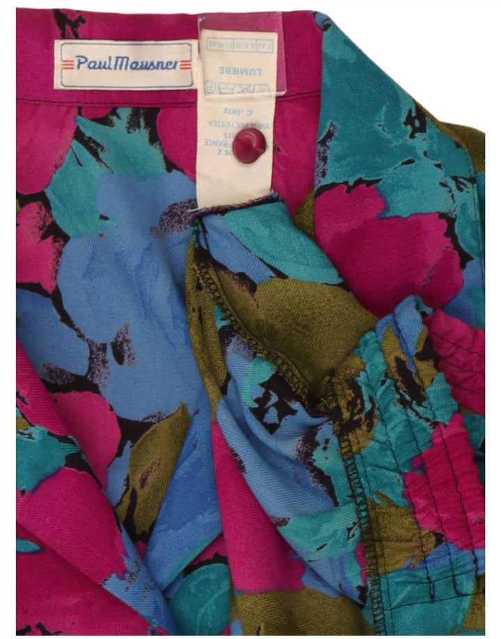 Vintage dameskjortebluse UK 16 Stor flerfarvet blomsterpolyester