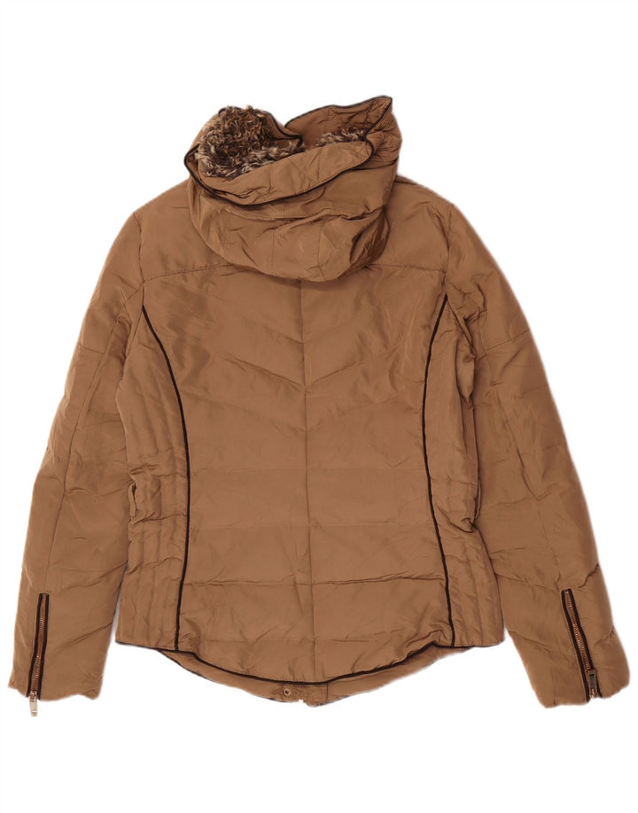 Zara Polstret hættejakke til kvinder UK 14 Medium Beige Polyester