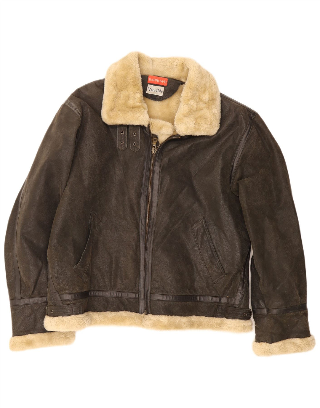 Barrow's Herre Bomber Shearling Jacket UK 40 Stort brunt læder