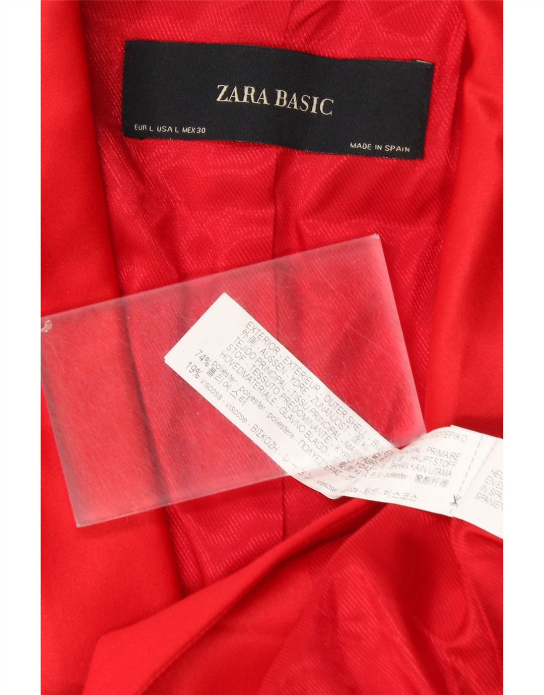 ZARA Dame 1 Knap Blazer Jacket UK 14 Stor Rød Polyester