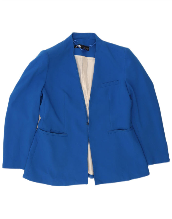 ZARA Dame Blazer Jacket UK 18 XL Blå Polyester