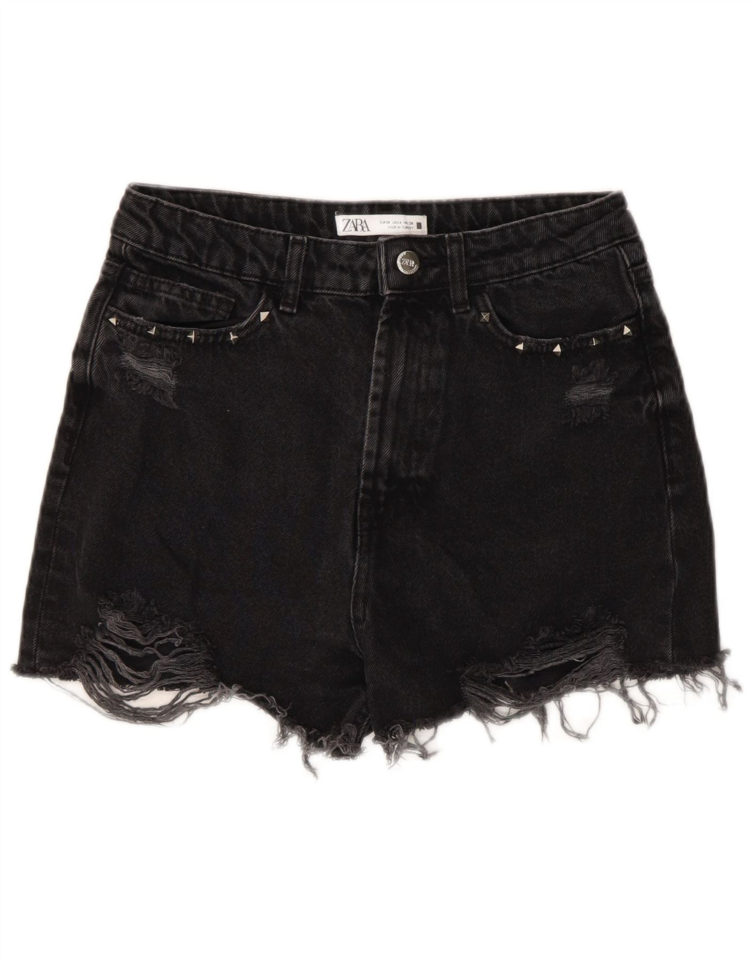 ZARA Womens Distressed Denim Shorts EU 38 Small W28 Black