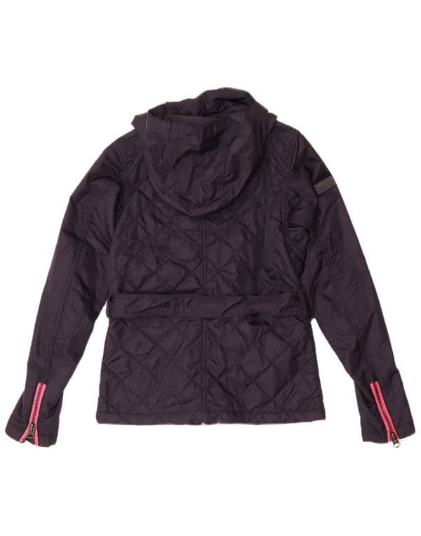 Superdry Quiltet jakke med hætte til kvinder UK 4 XS marineblå nylonmotorcykel