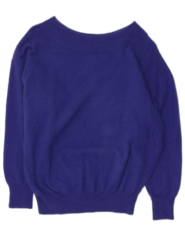 Benetton Womens Crop Boat Neck Jumper Sweater UK 14 Medium Blue Geometric