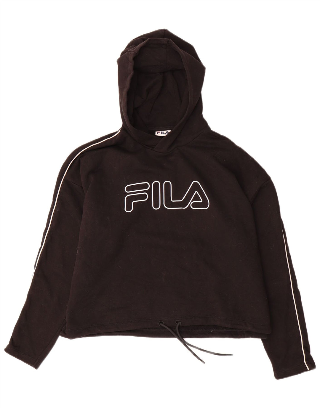 FILA Dame Oversized Crop Grafisk Hoodie Jumper UK 14 Medium Sort Bomuld
