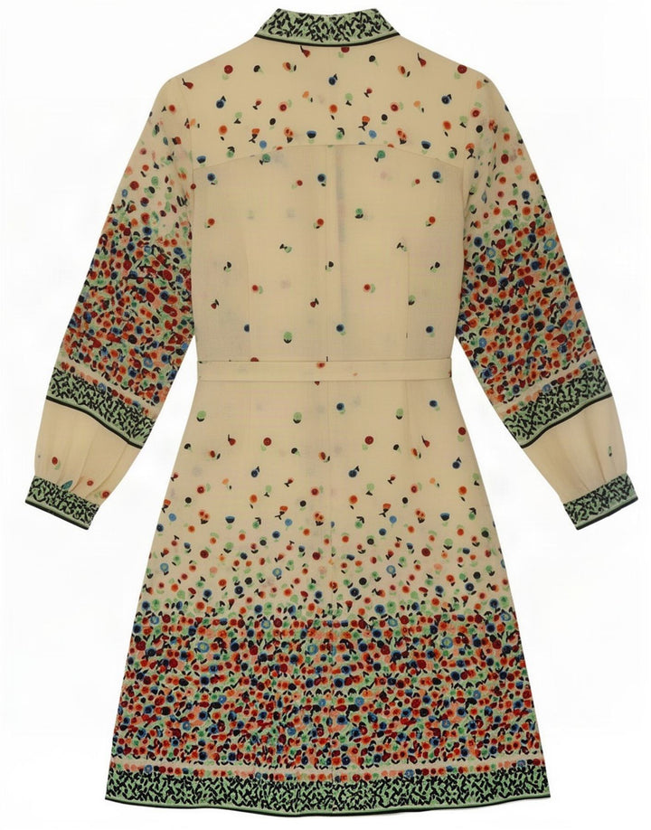 Vintage Dame Langærmet Basic Kjole UK 10 Small Beige Floral