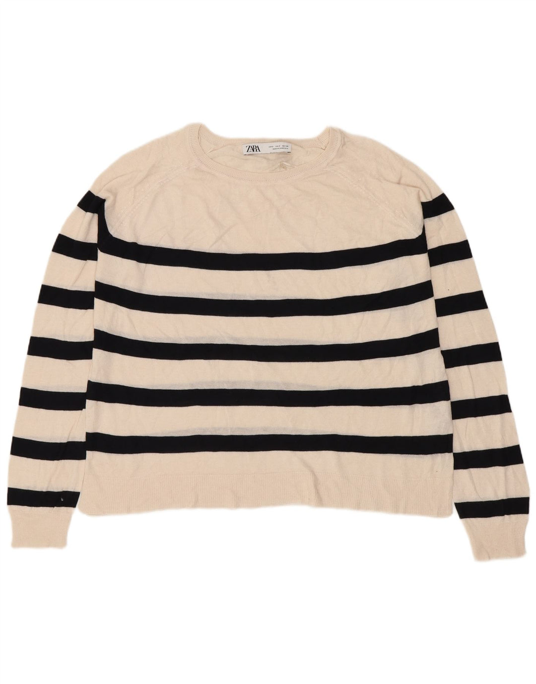 ZARA Womens Crop Boat Neck Jumper Sweater UK 10 Small Off White Stribet