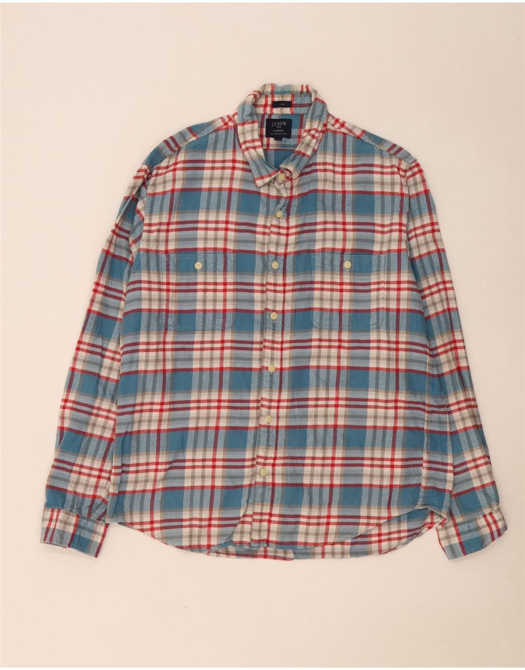 J. Crew Herre Flanellskjorte XL Blå Plaid Bomuld