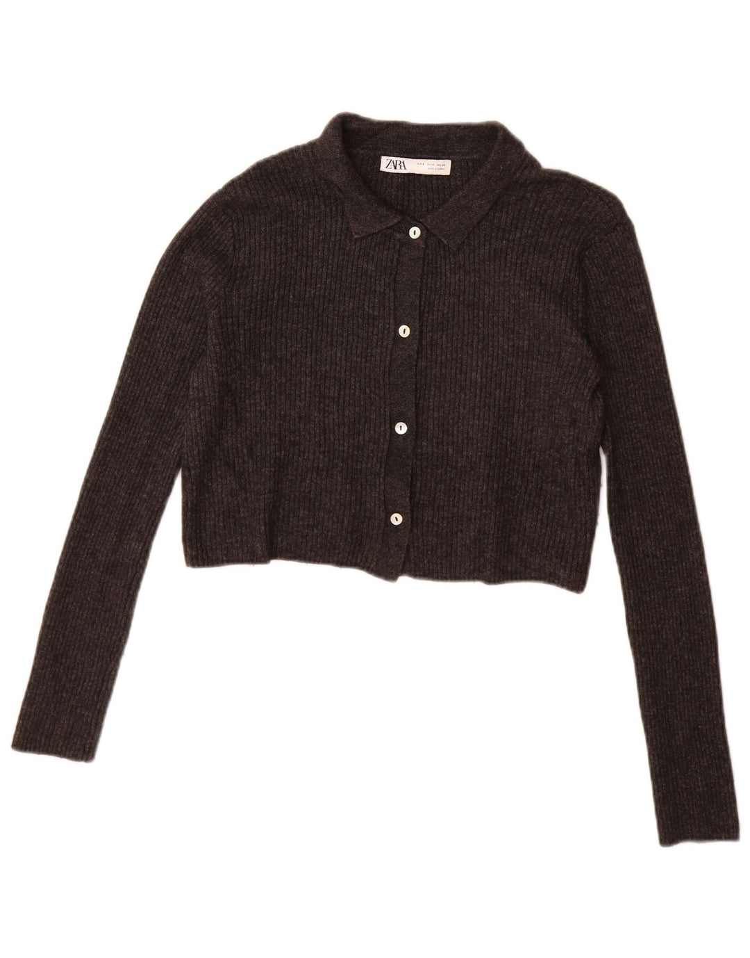 Zara Womens Crop Cardigan Sweater UK 10 Small Grå Nylon