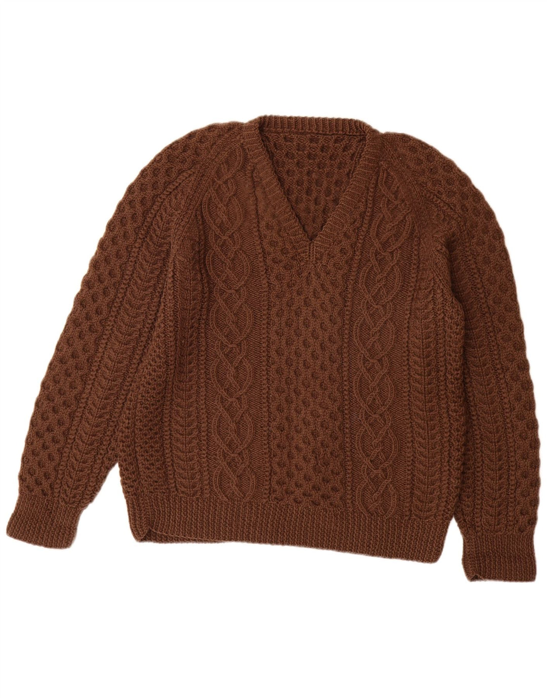 VINTAGE Dame V-hals sweater UK 14 Stor Brun