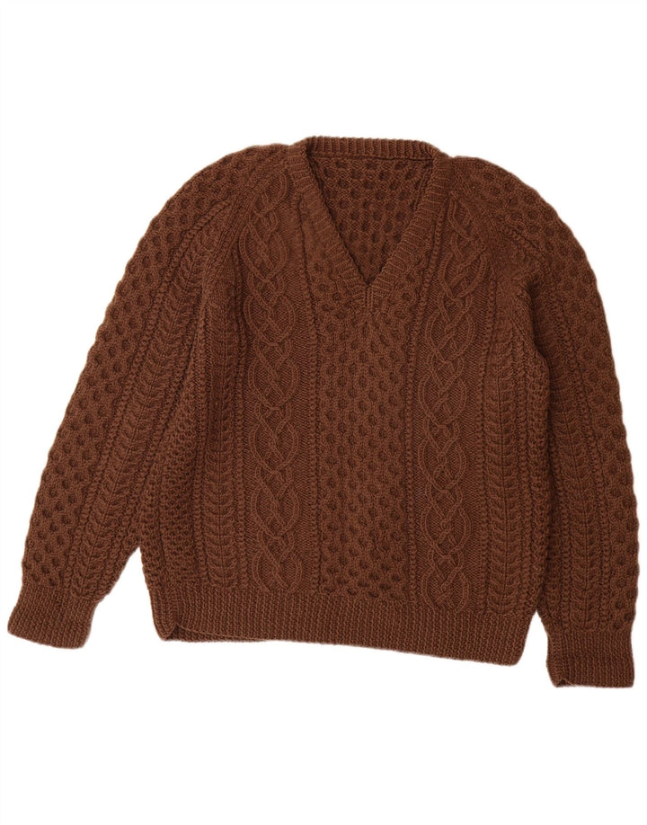 VINTAGE Dame V-hals sweater UK 14 Stor Brun