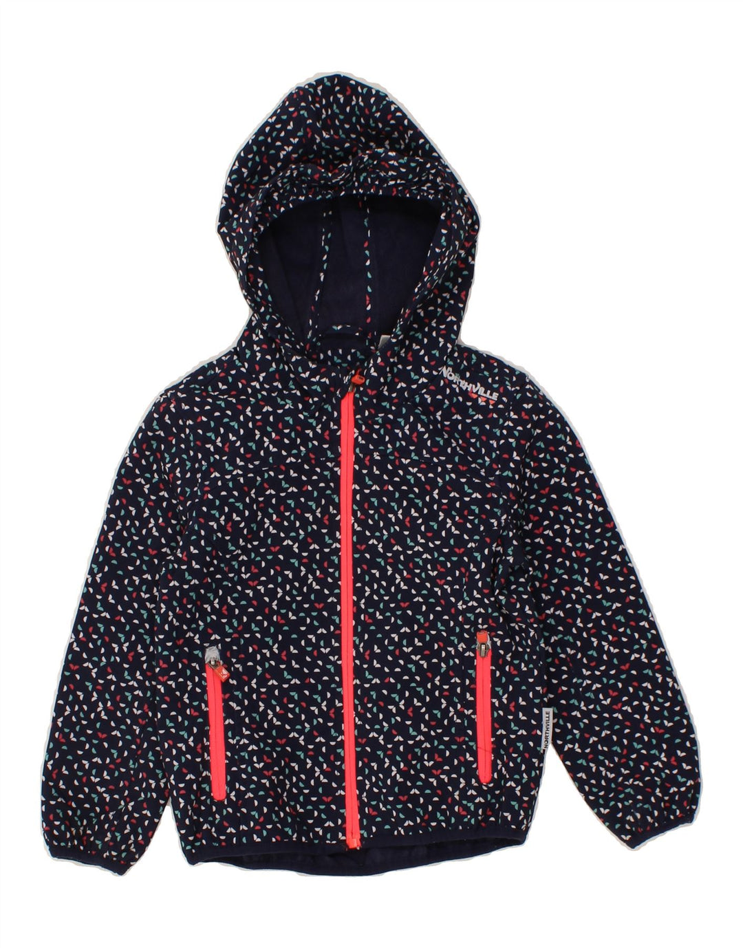 NORTHVILLE Girls Abstract Pattern Windbreaker Jacket 5-6 Years Navy Blue Vintage Northville and Second-Hand Northville from Messina Hembry 
