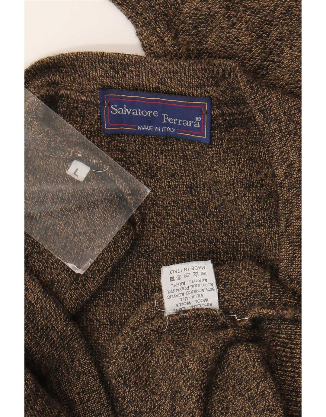 Vintage herre cardigan sweater Stor brun geometrisk uld