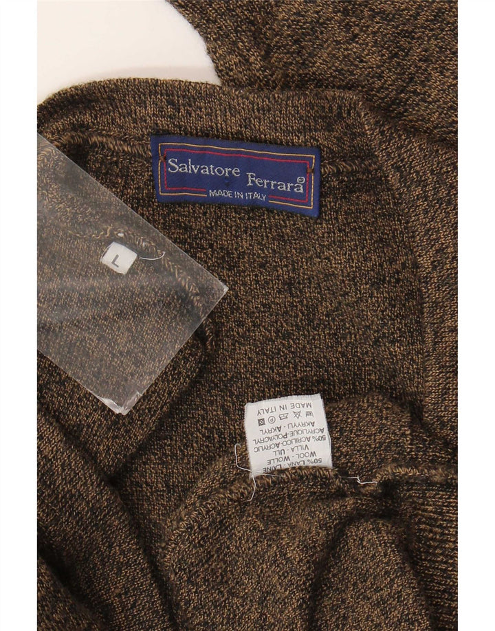 Vintage herre cardigan sweater Stor brun geometrisk uld