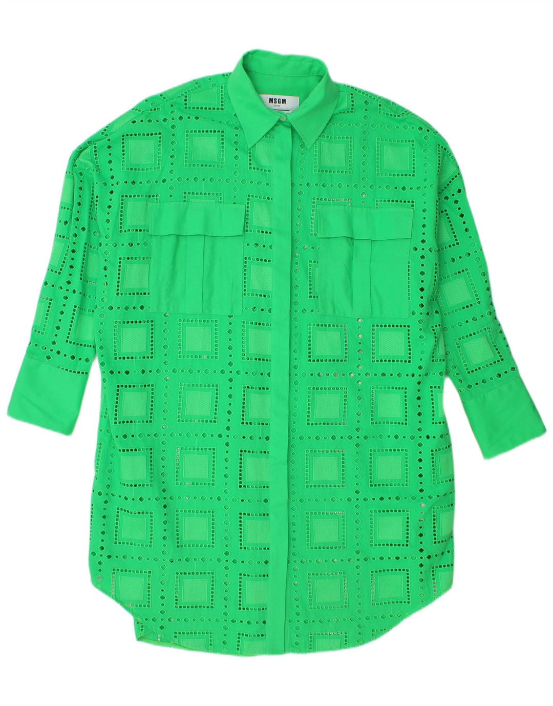 MSGM Kvinder Oversized Skjortekjole IT 40 Medium Grøn Geometrisk Bomuld