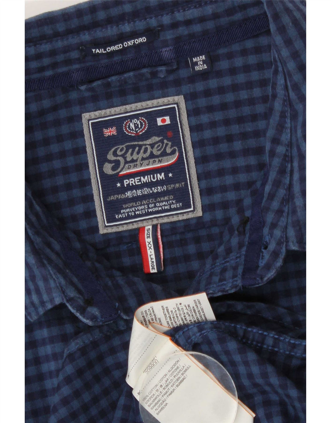 Superdry herreskjorte 2XL marineblå Gingham bomuld