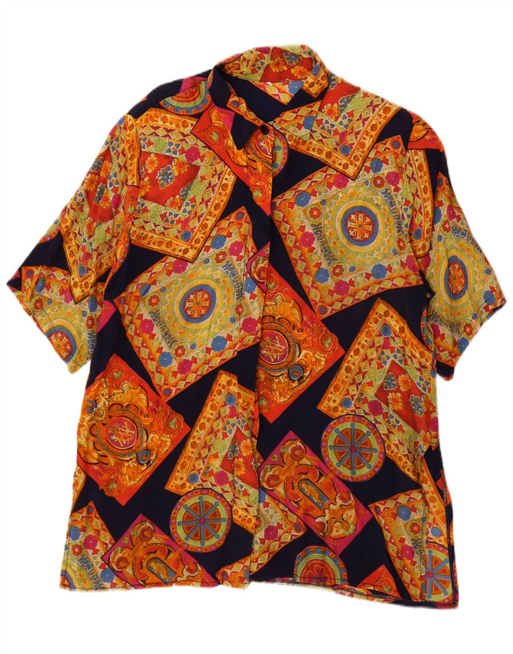 Vintage kortærmet skjorte til kvinder UK 14 Medium Flerfarvet Geometrisk