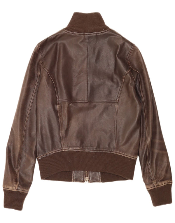 Sisley Womens Bomber Læderjakke UK 6 XS brunt læder