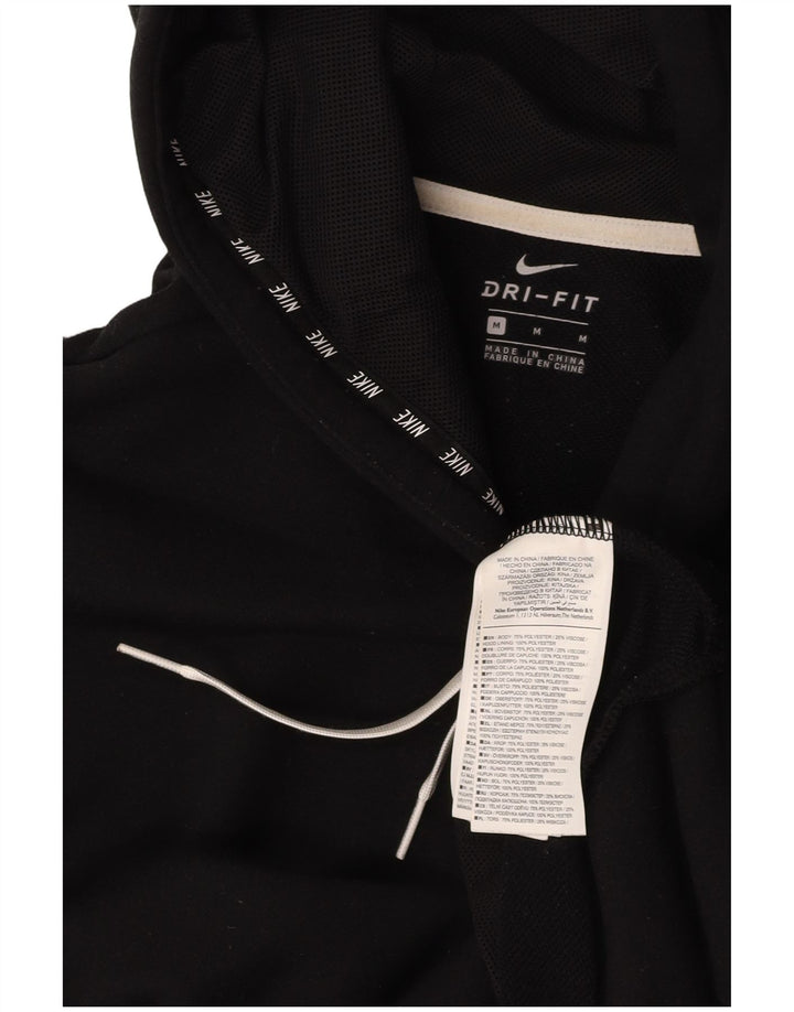 NIKE Dame Crop Graphic Hoodie Jumper UK 14 Medium Black Polyester