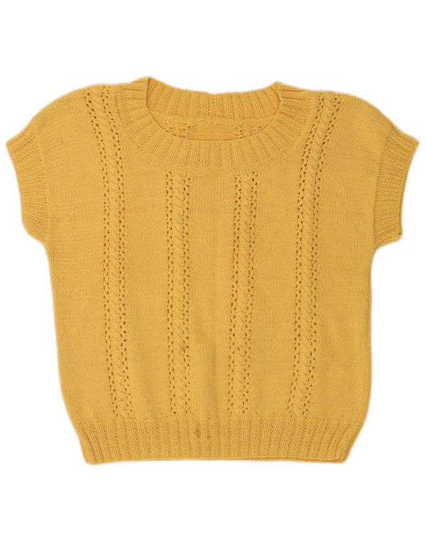 Vintage Dame Kortærmet Boat Neck Jumper Sweater UK 14 Medium Gul